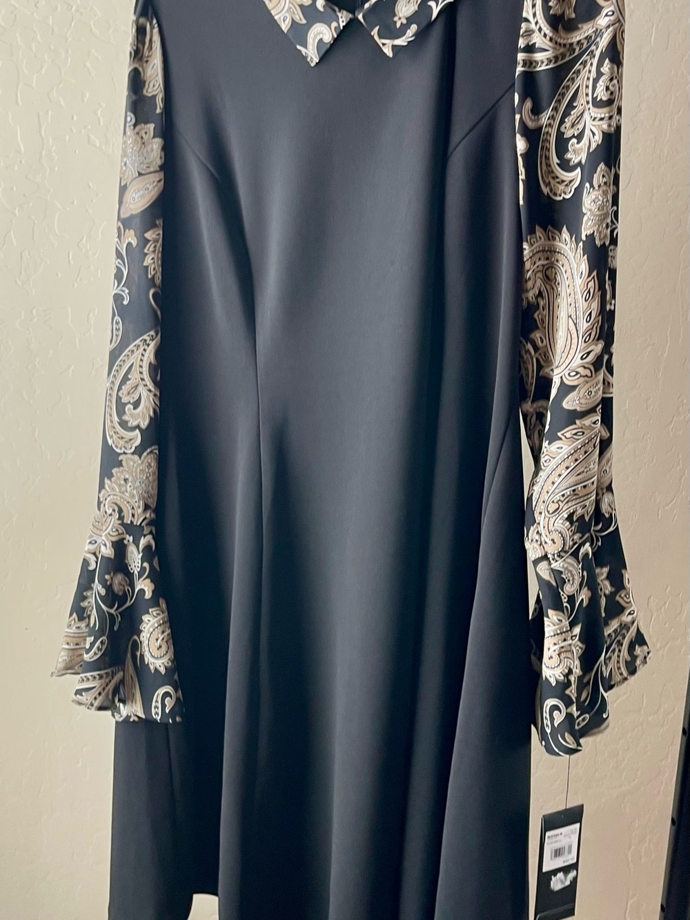 Andrew Marc Black Dress with Cream Paisley Contrast Sleeves